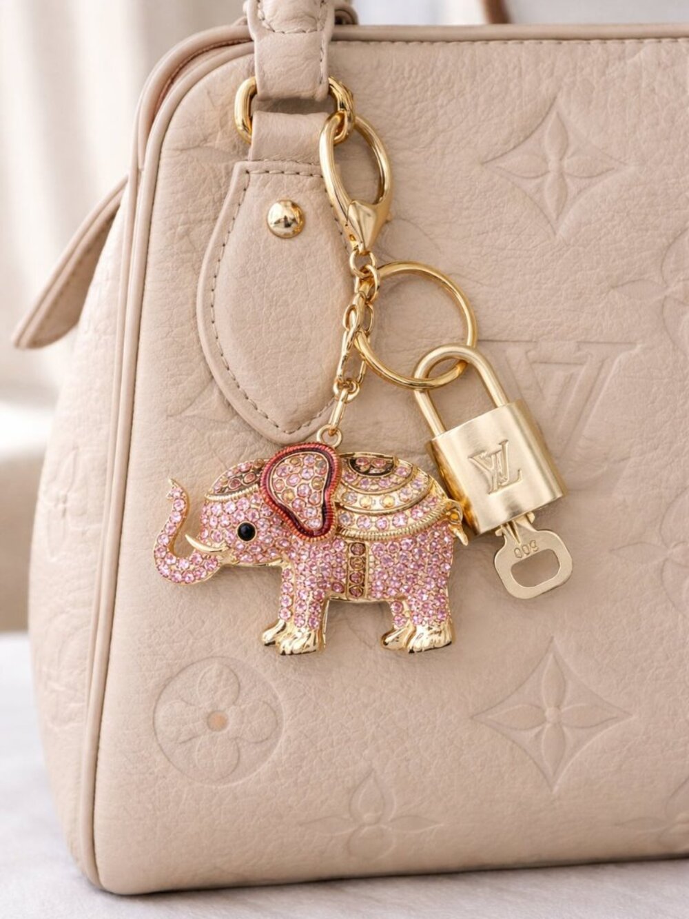 LV Gold Padlock 🔑 Authentic Louis Vuitton Charm + Unbranded Elephant Keychain